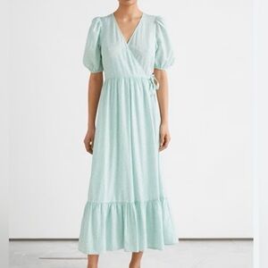 & Other Stories Paris Atelier Puff Sleeve Wrap Light Green Maxi Dress Size 8